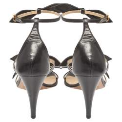 Pre Owned صندل كلوى سير كاحل فيونكة جلد أسود مقاس 36