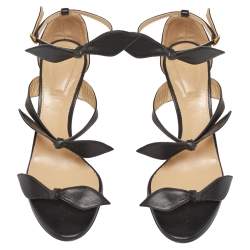 Pre Owned صندل كلوى سير كاحل فيونكة جلد أسود مقاس 36