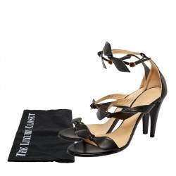 Pre Owned صندل كلوى سير كاحل فيونكة جلد أسود مقاس 36