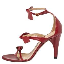 Chloe Burgundy Leather Bow Ankle Strap Sandals Size 36.5