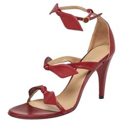Chloe Burgundy Leather Bow Ankle Strap Sandals Size 36.5