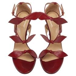 Chloe Burgundy Leather Bow Ankle Strap Sandals Size 36.5