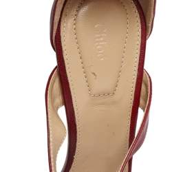 Chloe Burgundy Leather Bow Ankle Strap Sandals Size 36.5