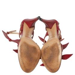 Chloe Burgundy Leather Bow Ankle Strap Sandals Size 36.5