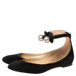 Pre Owned Chloe Black Suede Ankle Strap Ballet Flats Size 38.5