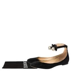 Pre Owned Chloe Black Suede Ankle Strap Ballet Flats Size 38.5