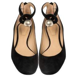 Pre Owned Chloe Black Suede Ankle Strap Ballet Flats Size 38.5