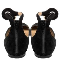 Pre Owned Chloe Black Suede Ankle Strap Ballet Flats Size 38.5