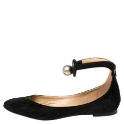 Pre Owned Chloe Black Suede Ankle Strap Ballet Flats Size 38.5