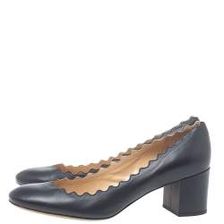 مملوكة مسبقًا حذاء كعب عالي كلوي لورين حافة مموجه جلد أزرق كحلي مقاس 39.5