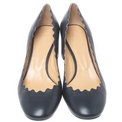 مملوكة مسبقًا حذاء كعب عالي كلوي لورين حافة مموجه جلد أزرق كحلي مقاس 39.5