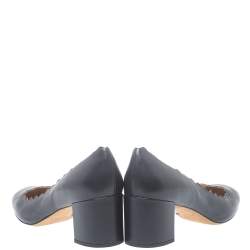 مملوكة مسبقًا حذاء كعب عالي كلوي لورين حافة مموجه جلد أزرق كحلي مقاس 39.5