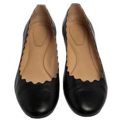 Pre Owned Chloe Black Leather Lauren Ballet Flats Size 40