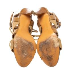 Pre Owned Chloe Brown Cutout Leather and Canvas Rylee Sandals Size 37