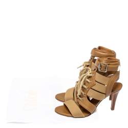 Pre Owned Chloe Brown Cutout Leather and Canvas Rylee Sandals Size 37