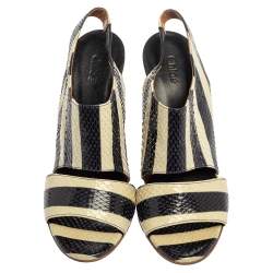  Chloe Cream/Black Striped Python Ayers Wedge Slingback Sandals Size 39
