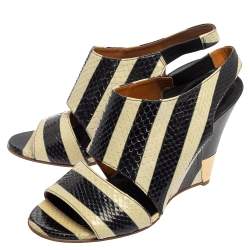  Chloe Cream/Black Striped Python Ayers Wedge Slingback Sandals Size 39