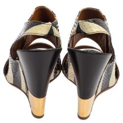  Chloe Cream/Black Striped Python Ayers Wedge Slingback Sandals Size 39