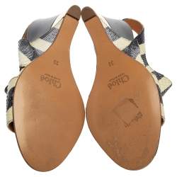  Chloe Cream/Black Striped Python Ayers Wedge Slingback Sandals Size 39