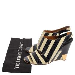  Chloe Cream/Black Striped Python Ayers Wedge Slingback Sandals Size 39