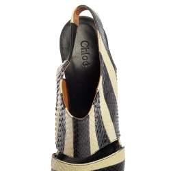  Chloe Cream/Black Striped Python Ayers Wedge Slingback Sandals Size 39