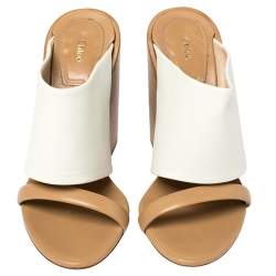 Pre Owned صندل كلوي سير مزدوج كعب روكي جلد أبيض مقاس 36