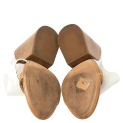 Pre Owned صندل كلوي سير مزدوج كعب روكي جلد أبيض مقاس 36