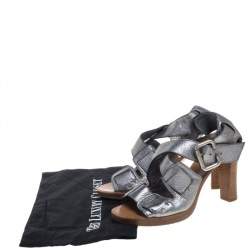Pre Owned Chloe Metallic Grey Leather Crisscross Wooden Sandals Size 38