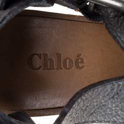 Pre Owned Chloe Metallic Grey Leather Crisscross Wooden Sandals Size 38