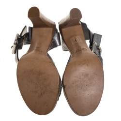 Pre Owned Chloe Metallic Grey Leather Crisscross Wooden Sandals Size 38