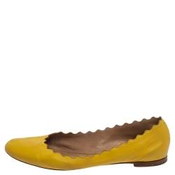 Pre Owned Chloe Yellow Leather Lauren Scalloped Ballet Flats Size 39