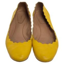 Pre Owned Chloe Yellow Leather Lauren Scalloped Ballet Flats Size 39