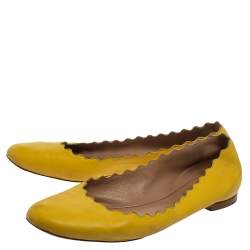Pre Owned Chloe Yellow Leather Lauren Scalloped Ballet Flats Size 39