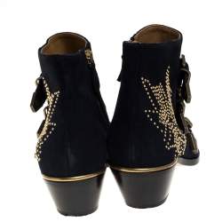 Pre Owned Chloe Navy Blue Suede Susanna Ankle Boots Size 39.5