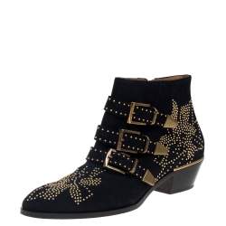 Pre Owned Chloe Navy Blue Suede Susanna Ankle Boots Size 39.5