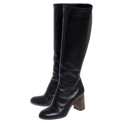 Pre Owned Chloe Black Leather Knee High Boots Size 35