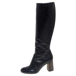 Pre Owned Chloe Black Leather Knee High Boots Size 35