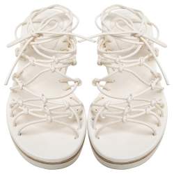 Pre Owned Chloe Cream Leather Knot Detail Strappy 'Jamie' Platform Wedge Sandals Size 36