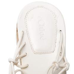 Pre Owned Chloe Cream Leather Knot Detail Strappy 'Jamie' Platform Wedge Sandals Size 36