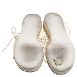 Pre Owned Chloe Cream Leather Knot Detail Strappy 'Jamie' Platform Wedge Sandals Size 36