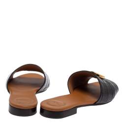 Pre Owned Chloe Black Croc Embossed Leather Slide Sandals 41