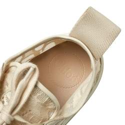 Pre Owned Chloe Light Beige Lace and Leather Lauren Sneakers Size 42