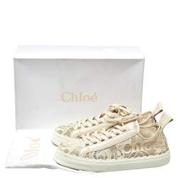 Pre Owned Chloe Light Beige Lace and Leather Lauren Sneakers Size 42