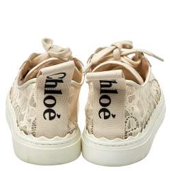 Pre Owned Chloe Light Beige Lace and Leather Lauren Sneakers Size 42