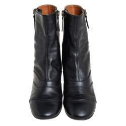 Pre Owned حذاء بوت كاحل كلوي سحاب مزدوج جلد أسود مقاس 41