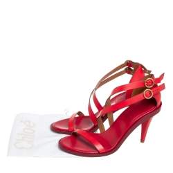 Pre Owned Chloe Red Leather Strappy Sandals Size 40