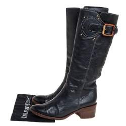Pre Owned Chloe Black Leather Mid Calf Boots Size 40