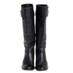 Pre Owned Chloe Black Leather Mid Calf Boots Size 40