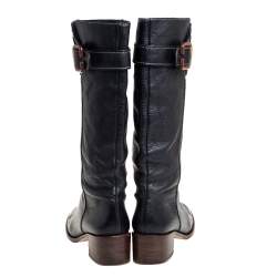 Pre Owned Chloe Black Leather Mid Calf Boots Size 40