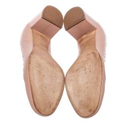 Pre Owned Chloe Beige Leather Lauren Scallop Trim Block Heel Pumps Size 37